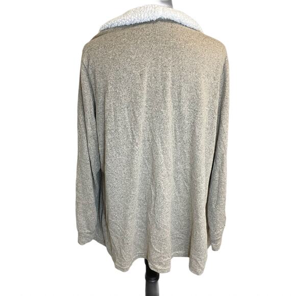 Kristin Nicole Women's 2X Tan Sherpa Shawl Collar Open Drape Cardigan Sweater - Picture 3 of 7